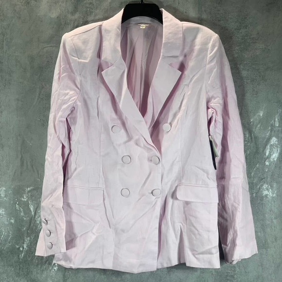 SOLD! GUESS Women's Wispy Pink Double-Breasted Long-Sleeve Linen Blazer - Picture 2 of 12